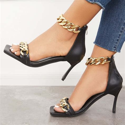 versace square toe chain stiletto sandals|Versace designer sandals.